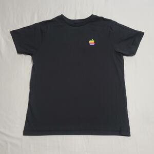 Apple Rainbow Logo T-Shirt Black Medium Vintage Style Retro Mac Shirt